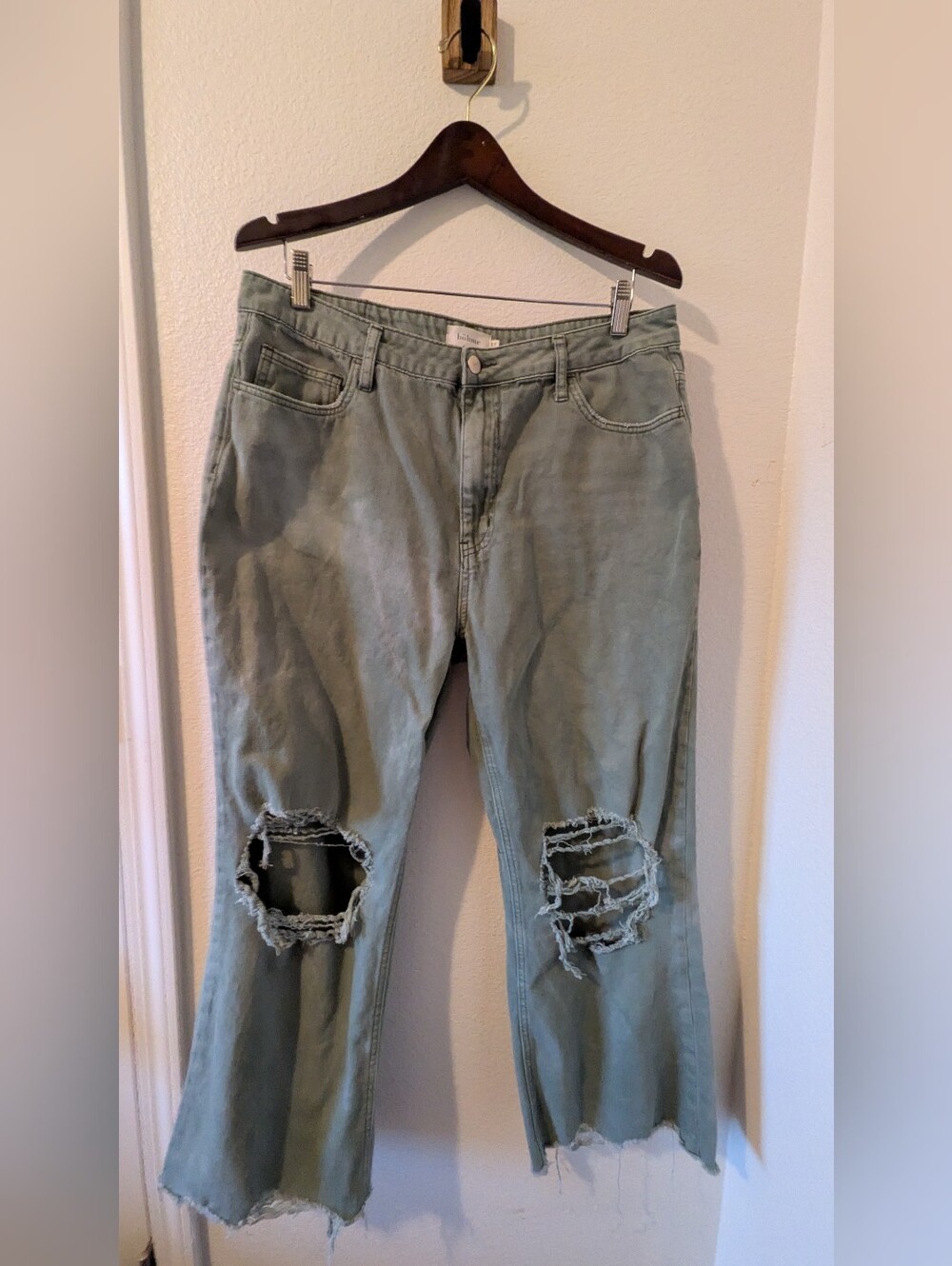 Böhme Army Green Distressed Jeans 32 Grunge Y2K Raw Hem